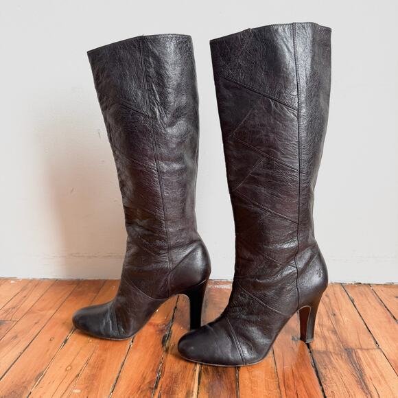 FRYE 'Ava' Dark Brown Snakeskin Textured Leather Heeled Boots - Picture 3 of 10